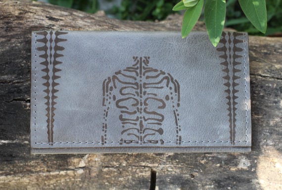 Alternative view of Personalized Leather Tobacco Pouch: Skeleton Anatomy Art, Rolling Bag