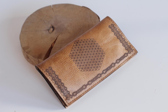 Handcrafted Leather Tobacco Pouch: Flower of Life, Personalized