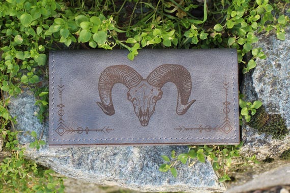 Grey Leather Tobacco Pouch With Goat Skull |Ram Horn Personalized Rolling Bag - Image 4