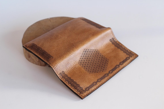 Handcrafted Leather Tobacco Pouch: Flower of Life, Personalized