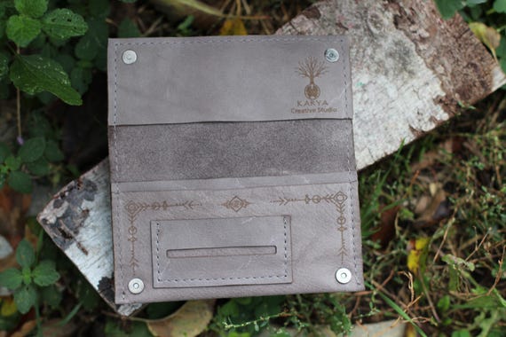 Grey Leather Tobacco Pouch With Goat Skull |Ram Horn Personalized Rolling Bag - Image 8