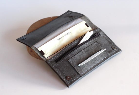 Grey Leather Tobacco Pouch With Goat Skull |Ram Horn Personalized Rolling Bag - Image 7