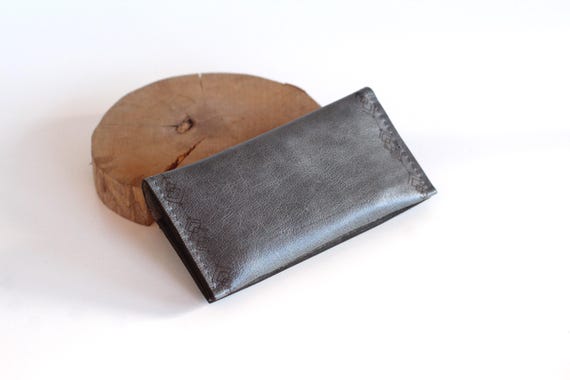 Grey Leather Tobacco Pouch With Goat Skull |Ram Horn Personalized Rolling Bag - Image 5