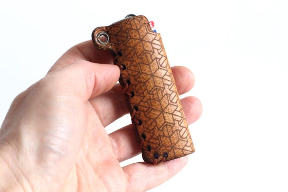 Leather Hexagons Lighter Case | Brown Lighter Cover | Gray | Bordo | Psy Accessories | Smoking Accessory