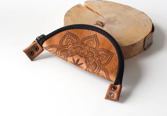 Alternative view of Leather Rolling Pouch with Mandala | Portable Herb & Tobacco Mix Bowl