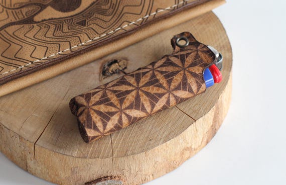 Leather Flower of Life Lighter Case | Handcrafted Brown Lighter Cover | Sacred Geometry Accessory | Psy Accessories