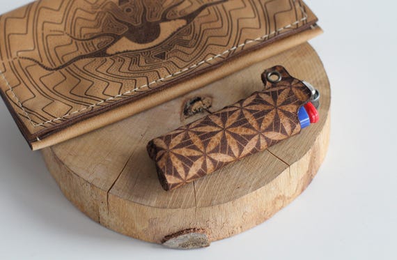 Alternative view of Leather Flower of Life Lighter Case | Handcrafted Brown Lighter Cover | Sacred Geometry Accessory | Psy Accessories
