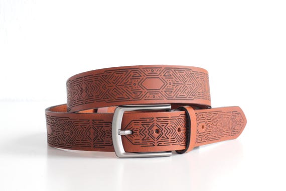 Alternative view of Art Deco Leather Belt: Laser Engraved Geometric Pattern