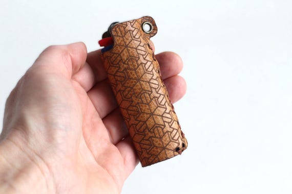 Alternative view of Leather Hexagons Lighter Case | Brown Lighter Cover | Gray | Bordo | Psy Accessories | Smoking Accessory