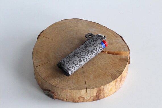 Alternative view of Shipibo Leather Lighter Sleeve | Gray Sacred Geometry Lighter Cover | Lighter Case | Smoking Accessory