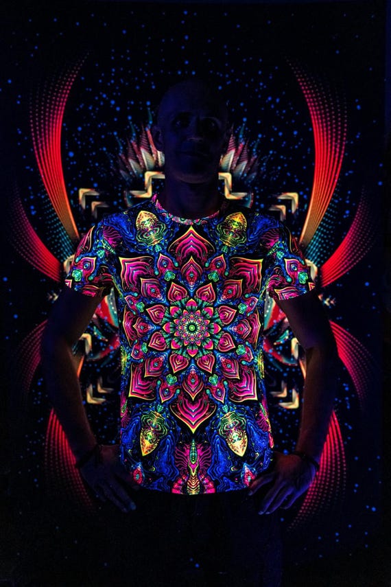 Blacklight Psychedelic and Neon Ultraviolet Active T-shirt "Impressive Awakening" for Men and Unisex, Psytrance Goa Party - Image 5