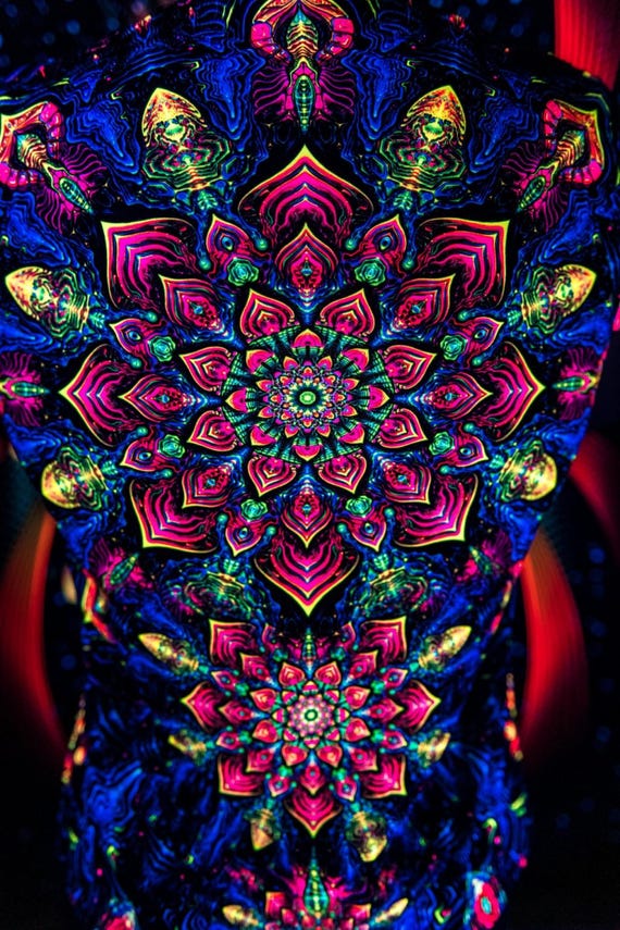 Blacklight Psychedelic and Neon Ultraviolet Active T-shirt "Impressive Awakening" for Men and Unisex, Psytrance Goa Party - Image 4