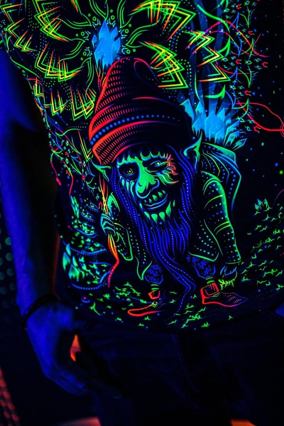 Alternative view of Blacklight Psychedelic and Neon Ultraviolet Active T-shirt "Master of Portals" for Men and Unisex, Psytrance Goa Party