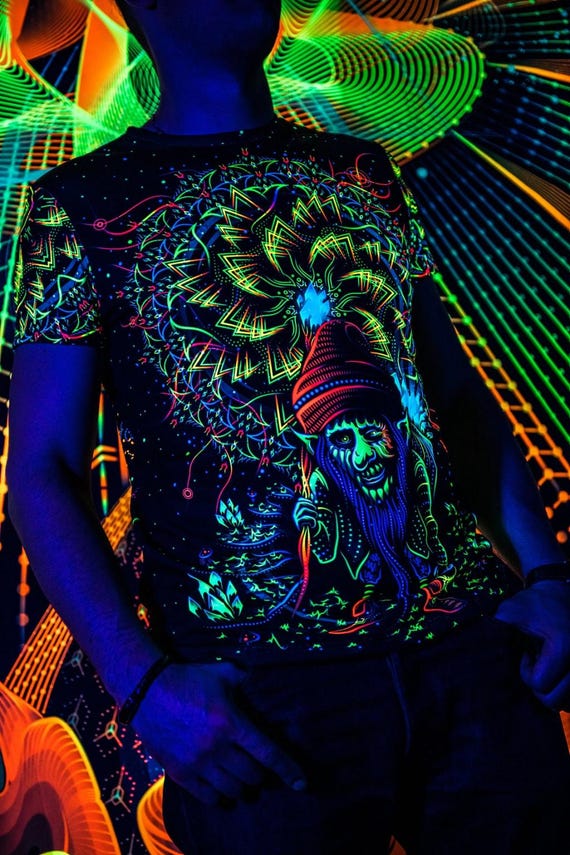 Blacklight Psychedelic and Neon Ultraviolet Active T-shirt "Master of Portals" for Men and Unisex, Psytrance Goa Party