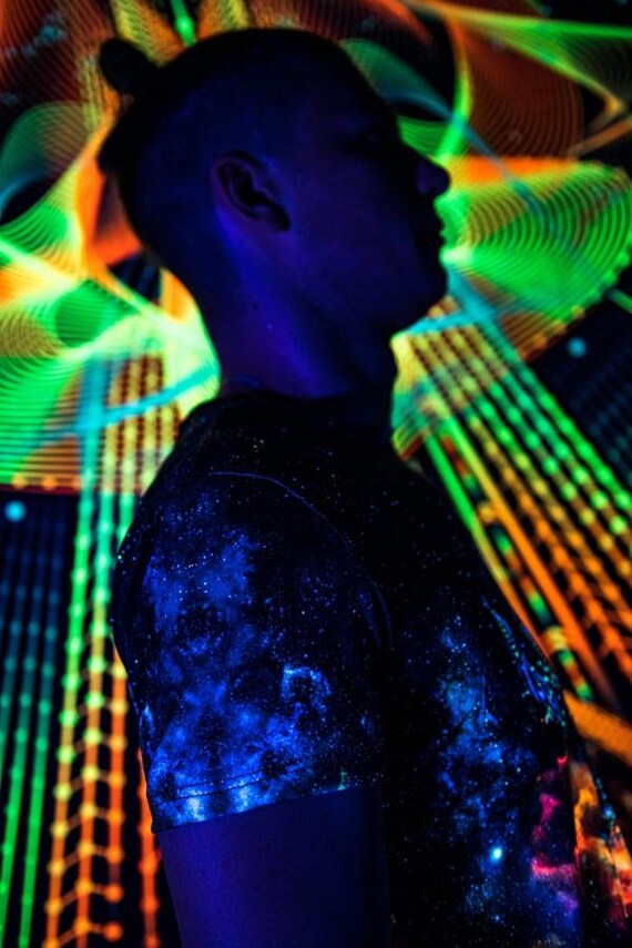 Blacklight Psychedelic and Neon Ultraviolet Active T-shirt "Lost Astronaut" for Men and Unisex, Psytrance Goa Party - Image 4