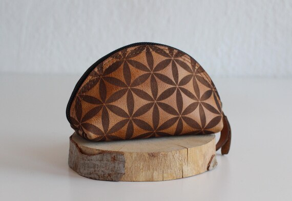 Alternative view of Flower of Life Leather Coin Purse: Sacred Geometry Zipper Pouch