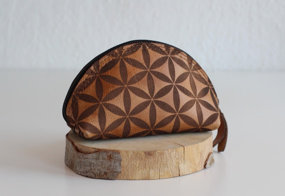 Flower of Life Leather Coin Purse: Sacred Geometry Zipper Pouch