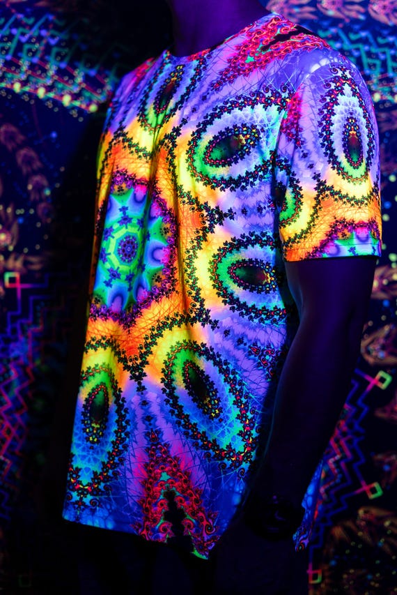 Alternative view of Blacklight Psychedelic and Neon Ultraviolet Active T-shirt "The Flower of Harmonius" for Men and Unisex