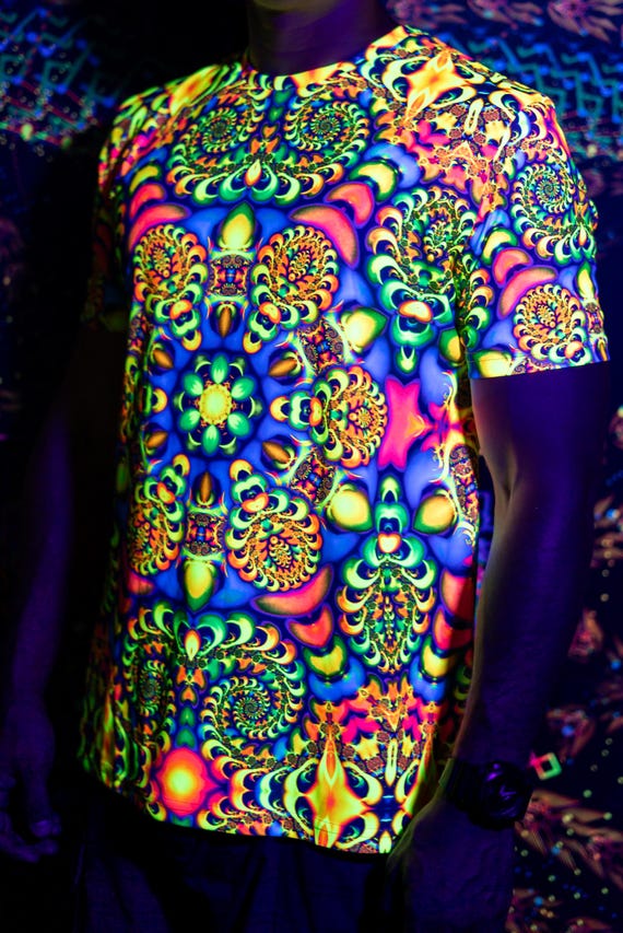 Alternative view of Blacklight Psychedelic and Neon Ultraviolet Active T-shirt "Fractal Curls" for Men and Unisex