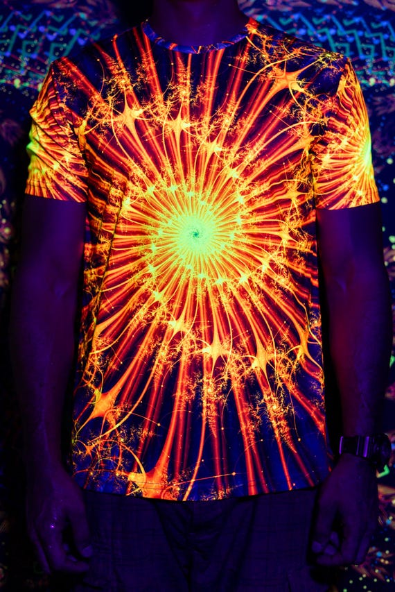 Blacklight Psychedelic and Neon Ultraviolet Active T-shirt "Fractal Supernova" for Men and Unisex
