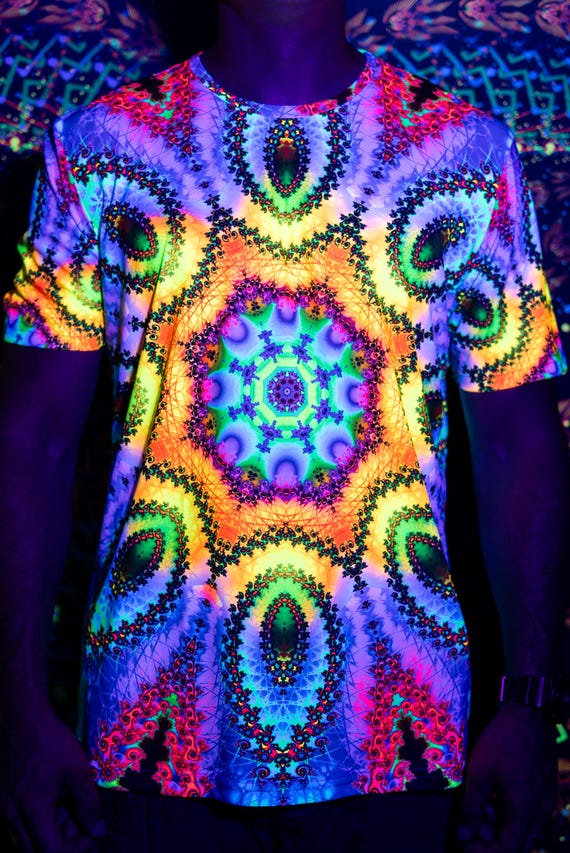 Blacklight Psychedelic and Neon Ultraviolet Active T-shirt "The Flower of Harmonius" for Men and Unisex