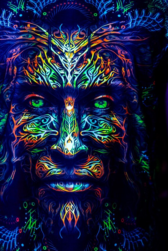 Alternative view of Blacklight Psychedelic and Neon Ultraviolet Active T-shirt "FOA" for Men and Unisex, Psytrance Goa Party