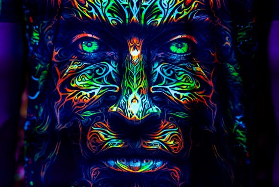 Blacklight Psychedelic and Neon Ultraviolet Active T-shirt "FOA" for Men and Unisex, Psytrance Goa Party - Image 3