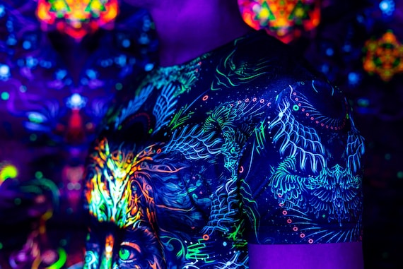 Blacklight Psychedelic and Neon Ultraviolet Active T-shirt "FOA" for Men and Unisex, Psytrance Goa Party - Image 4