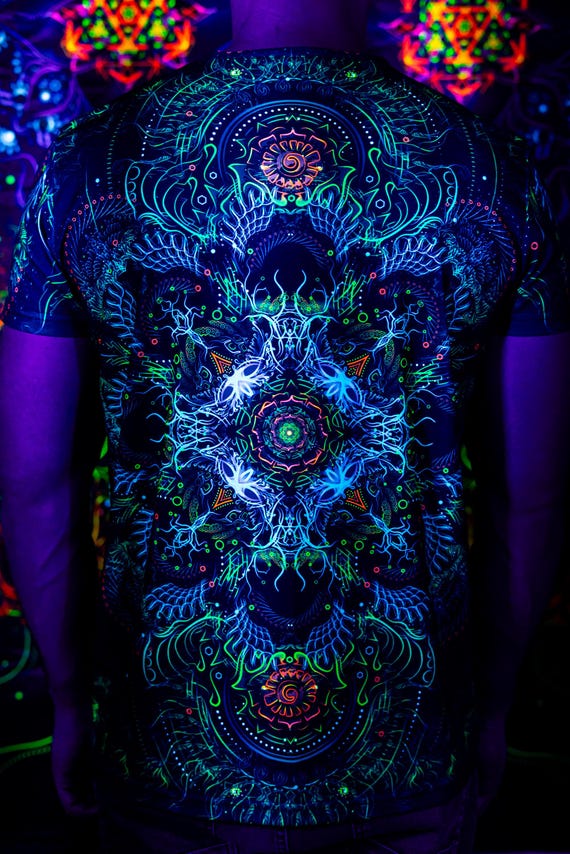 Blacklight Psychedelic and Neon Ultraviolet Active T-shirt "FOA" for Men and Unisex, Psytrance Goa Party - Image 7