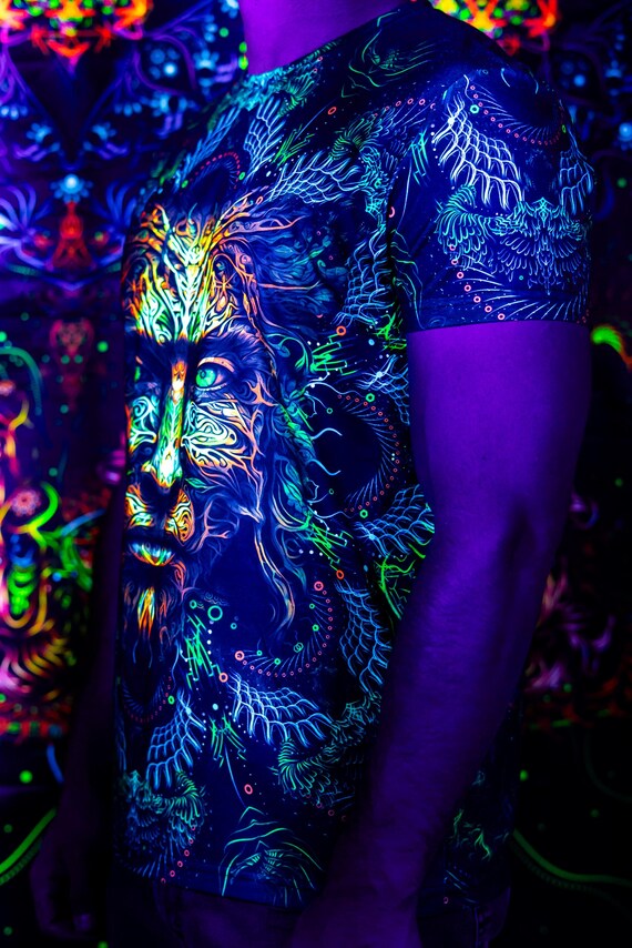 Blacklight Psychedelic and Neon Ultraviolet Active T-shirt "FOA" for Men and Unisex, Psytrance Goa Party - Image 5