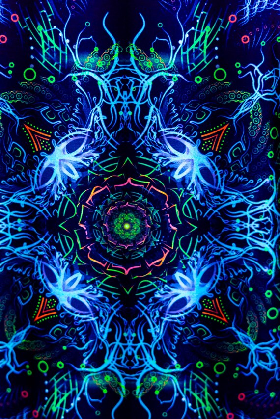 Blacklight Psychedelic and Neon Ultraviolet Active T-shirt "FOA" for Men and Unisex, Psytrance Goa Party - Image 8