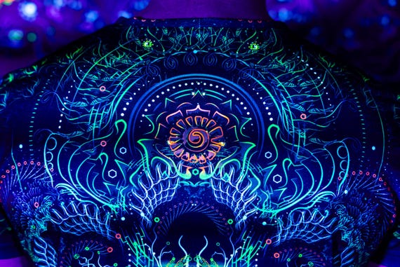 Blacklight Psychedelic and Neon Ultraviolet Active T-shirt "FOA" for Men and Unisex, Psytrance Goa Party - Image 9