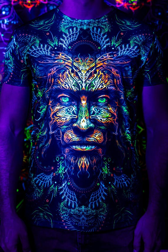Blacklight Psychedelic and Neon Ultraviolet Active T-shirt "FOA" for Men and Unisex, Psytrance Goa Party