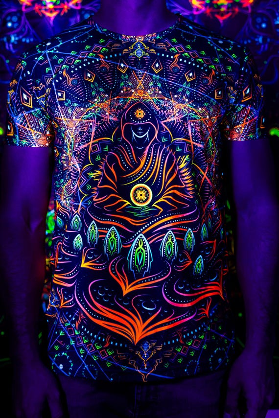 Blacklight Psychedelic and Neon Ultraviolet Active T-shirt "GS Radio" for Men and Unisex, Psytrance Goa Party