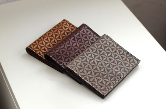 Leather Flower of Life Card Holder | Small Compact Wallet